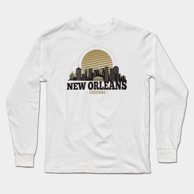 Retro New Orleans, Louisiana Skyline Long Sleeve T-Shirt by SLAG_Creative